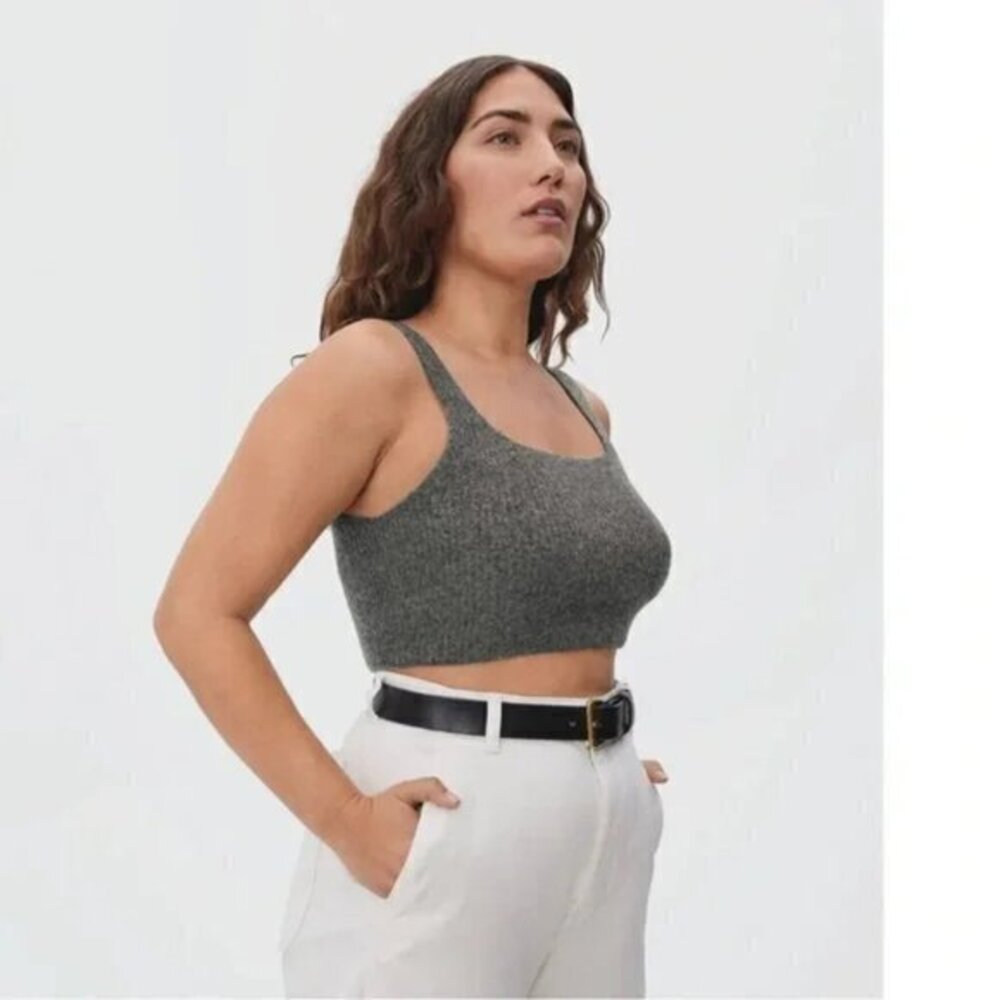 Everlane The Cozy Stretch Wool Tank Cropped in Heather Charcoal Gray Size S NWT